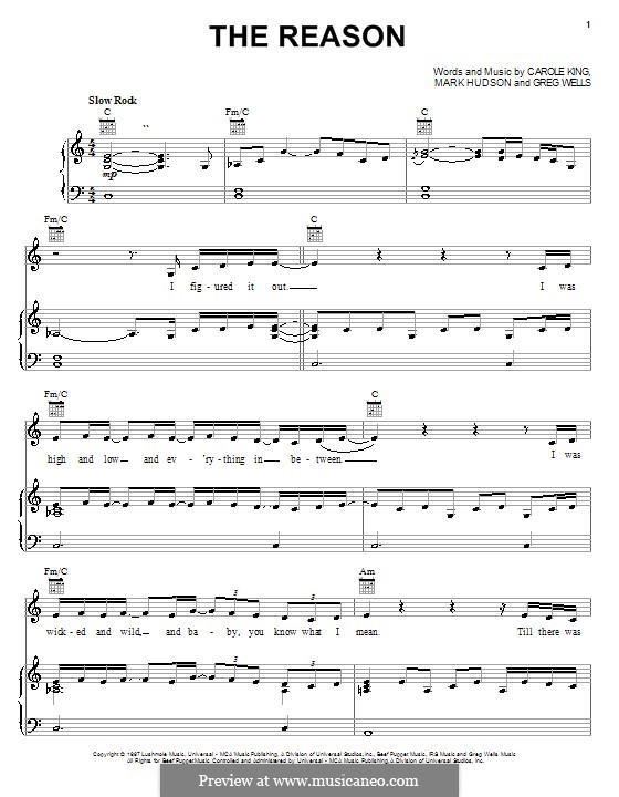 The Reason (Celine Dion): Für Stimme und Klavier (oder Gitarre) by Carole King, Greg Wells, Mark Jeffrey Hudson