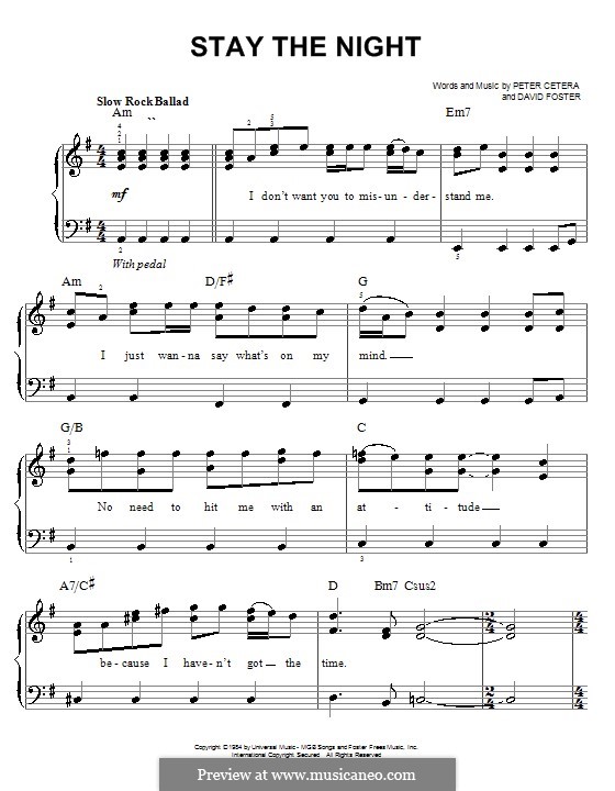 Stay the Night (Chicago): Für Klavier, leicht by David Foster, Peter Cetera
