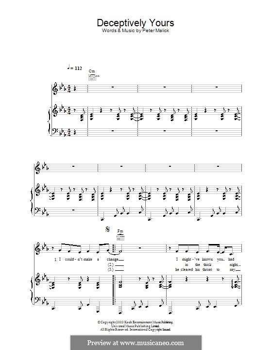Deceptively Yours: Für Stimme und Klavier (oder Gitarre) by Peter Malick