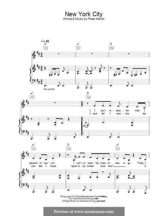 New York City: Für Stimme und Klavier (oder Gitarre) by Peter Malick