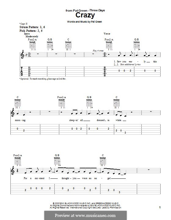 Crazy: Für Gitarre (Sehr leichte Fassung) by Pat Green