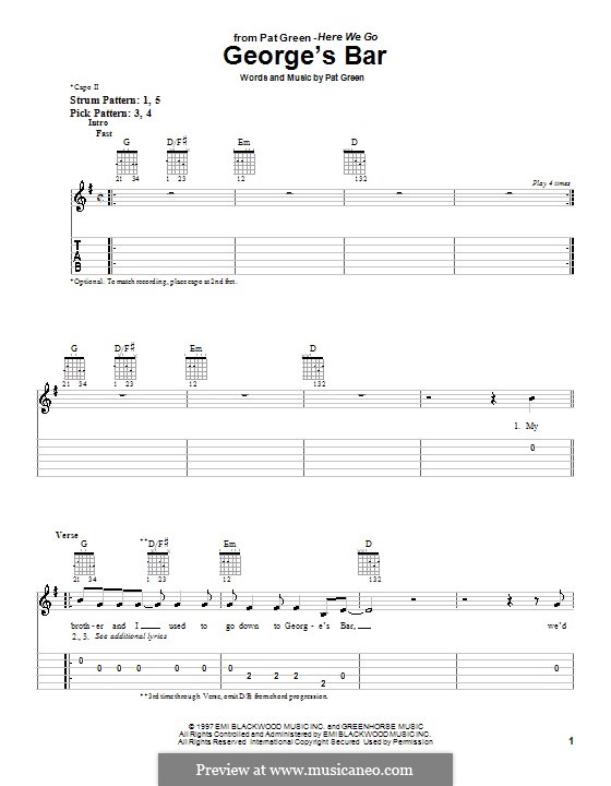 George's Bar: Für Gitarre (Sehr leichte Fassung) by Pat Green