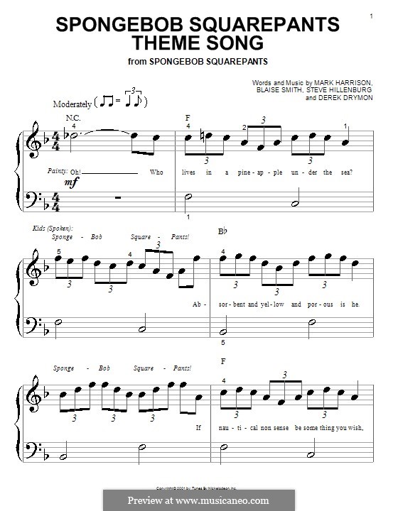 SpongeBob SquarePants Theme Song: Für Klavier (sehr leichte Fassung) by Blaise Smith, Derek Drymon, Mark Harrison, Steve Hillenburg
