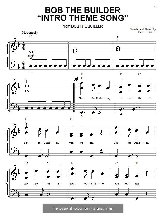 Bob the Builder Intro Theme Song: Für Klavier (sehr leichte Fassung) by Paul Joyce