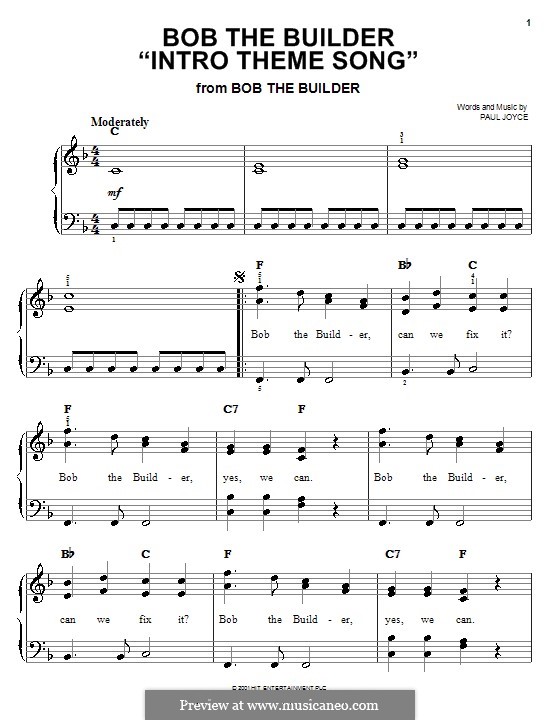 Bob the Builder Intro Theme Song: Einfache Noten für Klavier by Paul Joyce