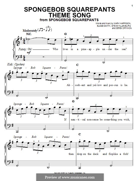 SpongeBob SquarePants Theme Song: Für Klavier, leicht by Blaise Smith, Derek Drymon, Mark Harrison, Steve Hillenburg