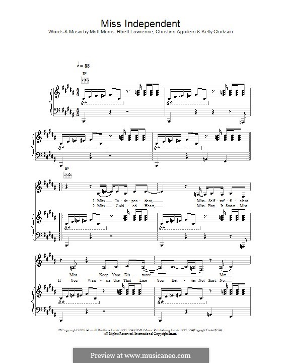 Miss Independent (Kelly Clarkson): Für Stimme und Klavier (oder Gitarre) by Christina Aguilera, Matthew B. Morris