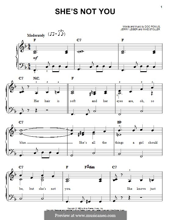 She's Not You (Elvis Presley): Für Klavier, leicht by Doc Pomus, Jerry Leiber, Mike Stoller