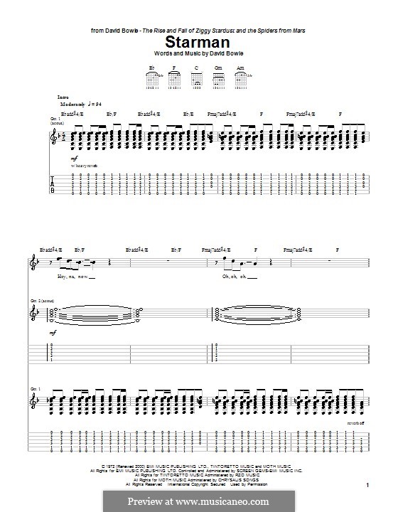 Starman von D. Bowie - Noten auf MusicaNeo