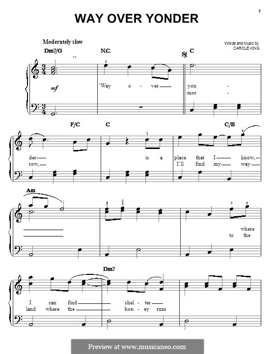 Way Over Yonder: Einfache Noten für Klavier by Carole King