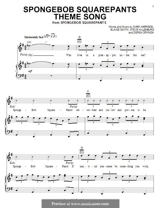 SpongeBob SquarePants Theme Song: Für Stimme und Klavier (oder Gitarre) by Blaise Smith, Derek Drymon, Mark Harrison, Steve Hillenburg