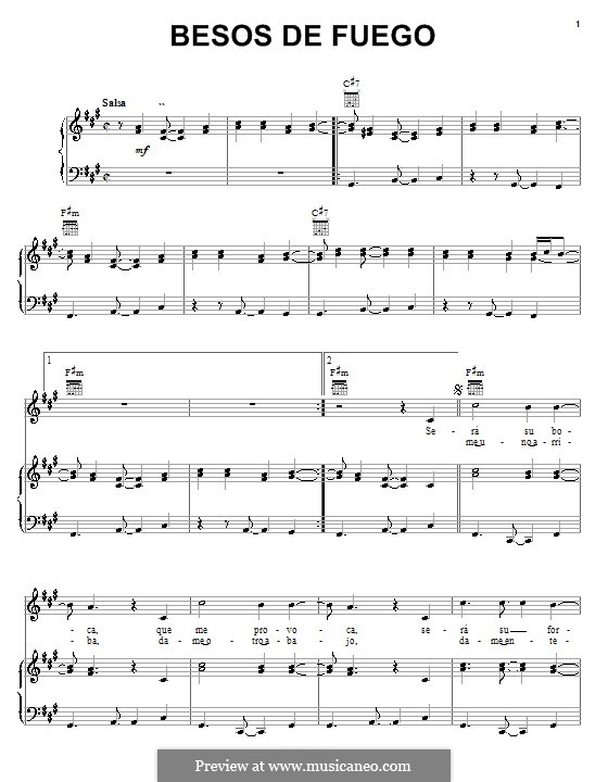 Besos de Fuego (Ricky Martin): Für Stimme und Klavier (oder Gitarre) by Carlos Baute, Juan Vincent Zambrano, Yasmil Marrufo