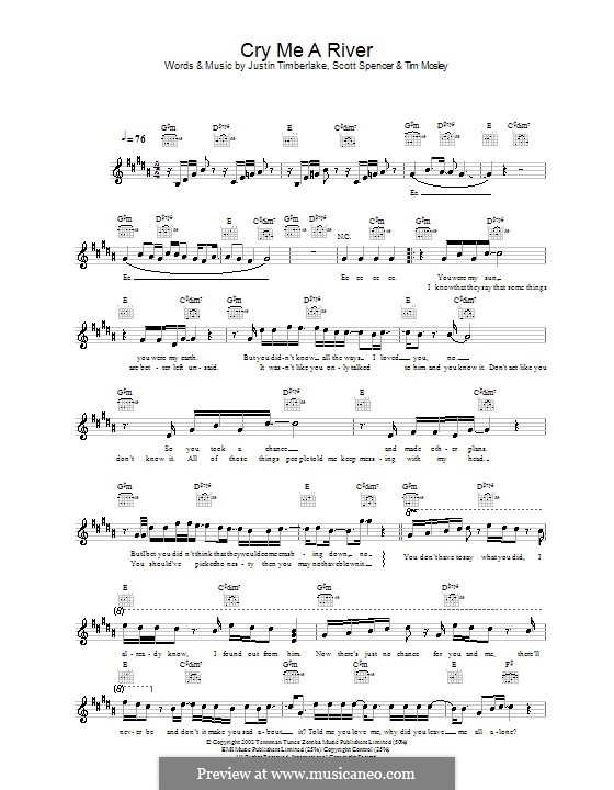 Cry Me a River: Melodie, Text und Akkorde by Justin Timberlake, Scott Storch, Timbaland