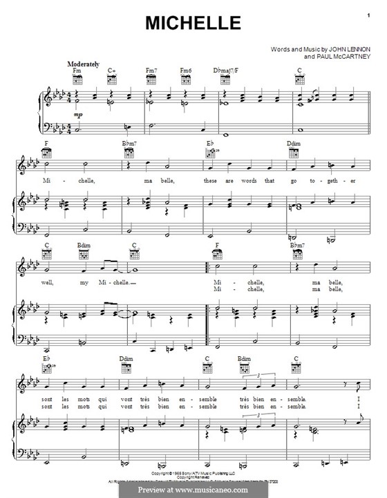 Michelle (The Beatles): Für Stimme und Klavier (oder Gitarre) by John Lennon, Paul McCartney