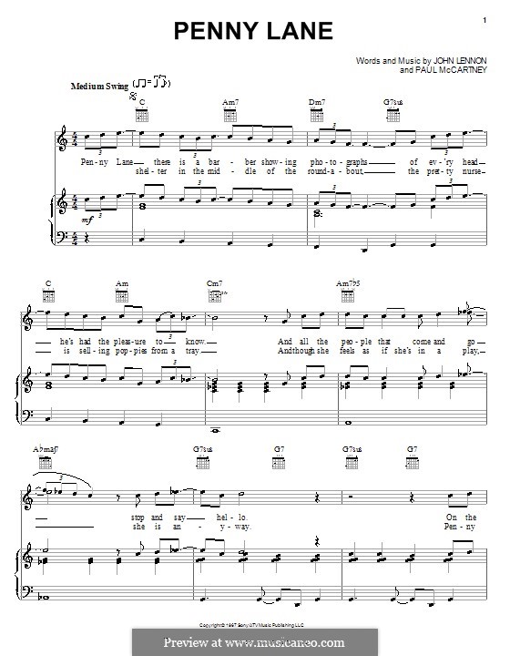 Penny Lane (The Beatles): Für Stimme und Klavier oder Gitarre (C-Dur) by John Lennon, Paul McCartney