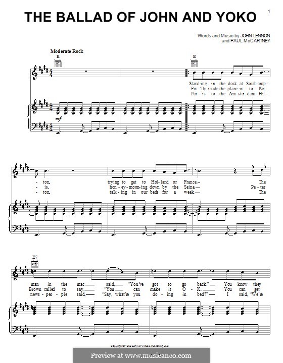 The Ballad of John and Yoko (The Beatles): Für Stimme mit Klavier oder Gitarre by John Lennon, Paul McCartney