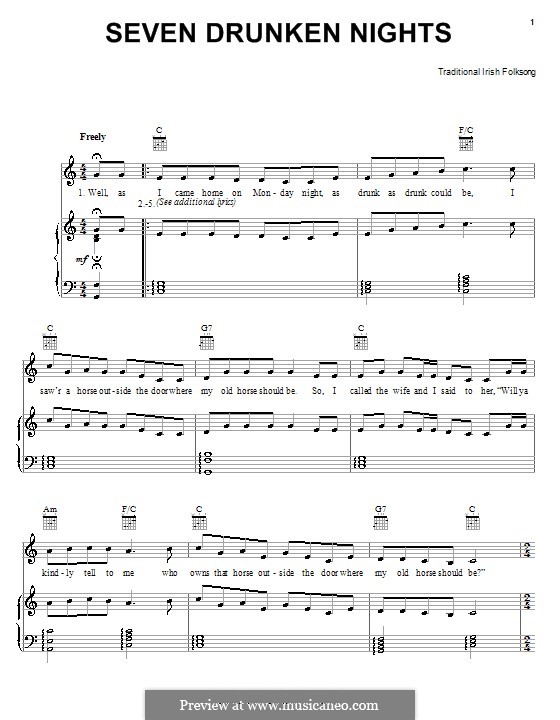 Seven Drunken Nights: Für Stimme und Klavier (oder Gitarre) by folklore
