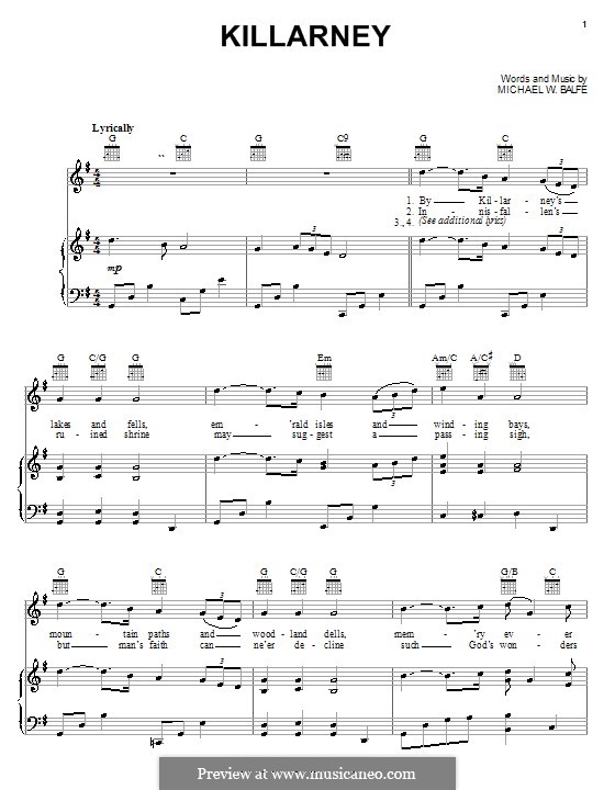 Killarney: Für Stimme und Klavier (oder Gitarre) by Michael William Balfe