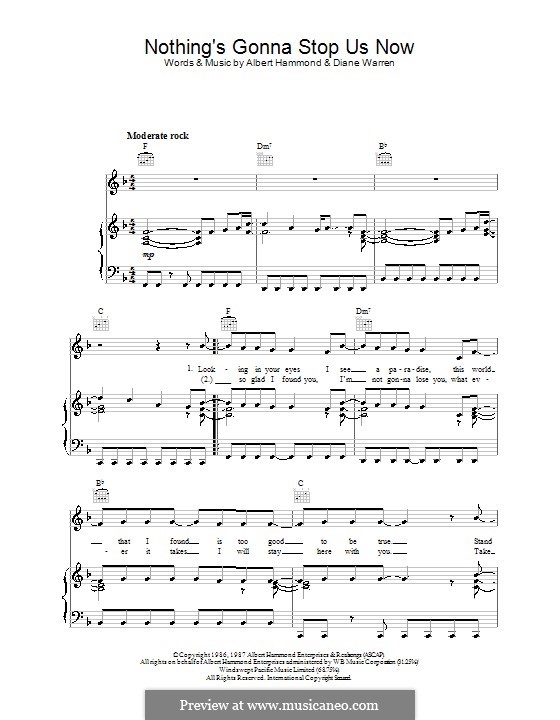 Nothing's Gonna Stop Us Now (Starship): Für Stimme und Klavier (oder Gitarre) by Albert Hammond, Diane Warren