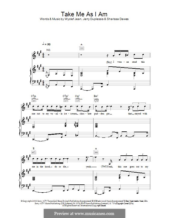 Take Me as I am (Sharissa): Für Stimme und Klavier (oder Gitarre) by Jerry Duplessis, Sharissa Dawes, Wyclef Jean