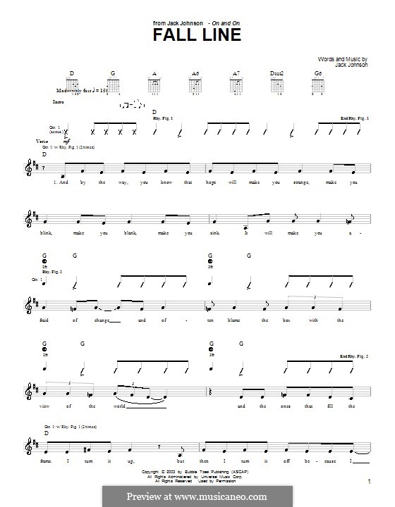 Fall Line: Für Gitarre mit Tabulatur by Jack Johnson