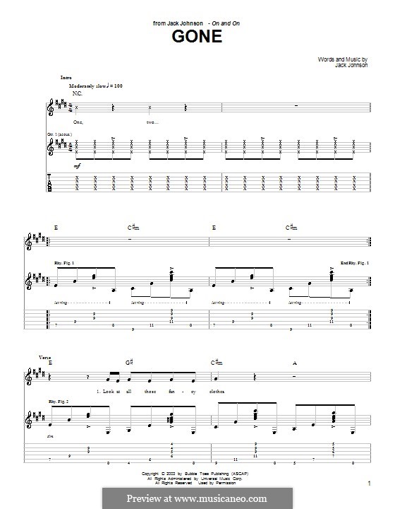 Gone: Für Gitarre mit Tabulatur by Jack Johnson