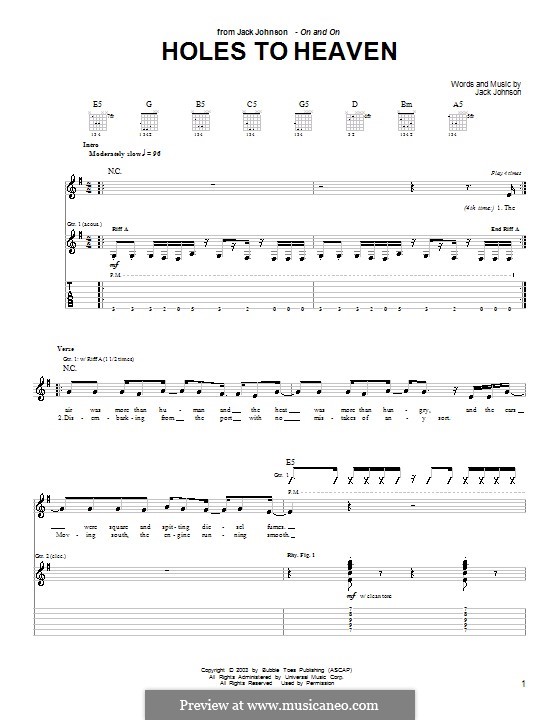 Holes to Heaven: Für Gitarre mit Tabulatur by Jack Johnson
