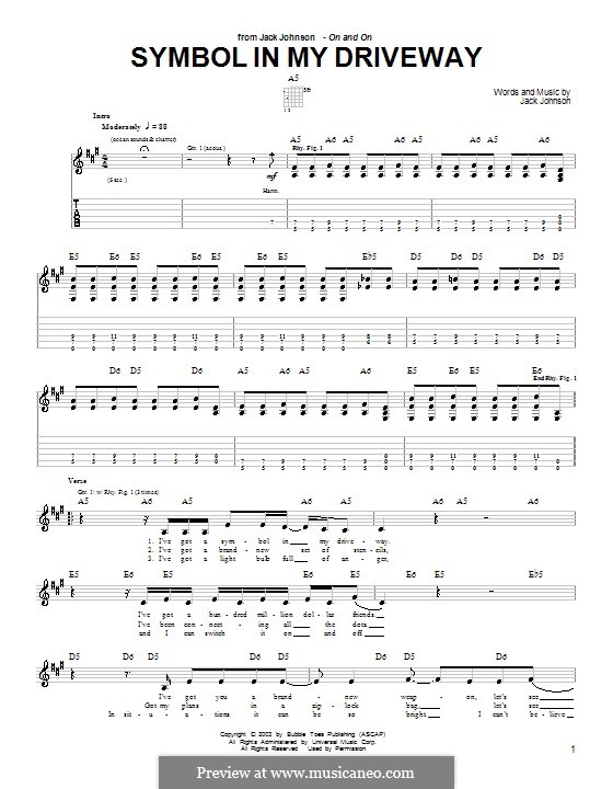 Symbol in My Driveway: Für Gitarre mit Tabulatur by Jack Johnson