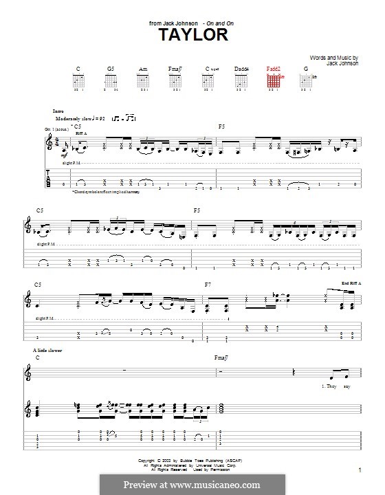 Taylor: Für Gitarre mit Tabulatur by Jack Johnson