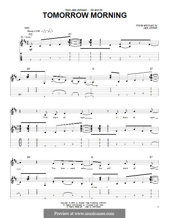 Tomorrow Morning: Für Gitarre mit Tabulatur by Jack Johnson