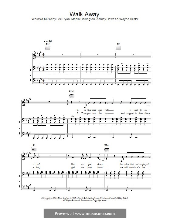 Walk Away (Blue): Für Stimme und Klavier (oder Gitarre) by Ashley Howes, Lee Ryan, Martin Harrington