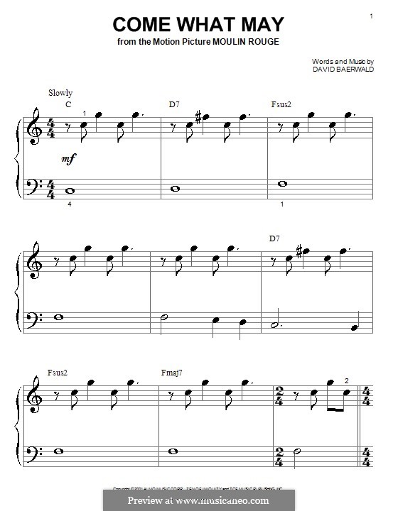 Come What May (from Moulin Rouge): Für Klavier by David Baerwald