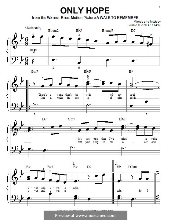 Only Hope (Mandy Moore): Für Klavier (ver easy version) by Jonathan Foreman