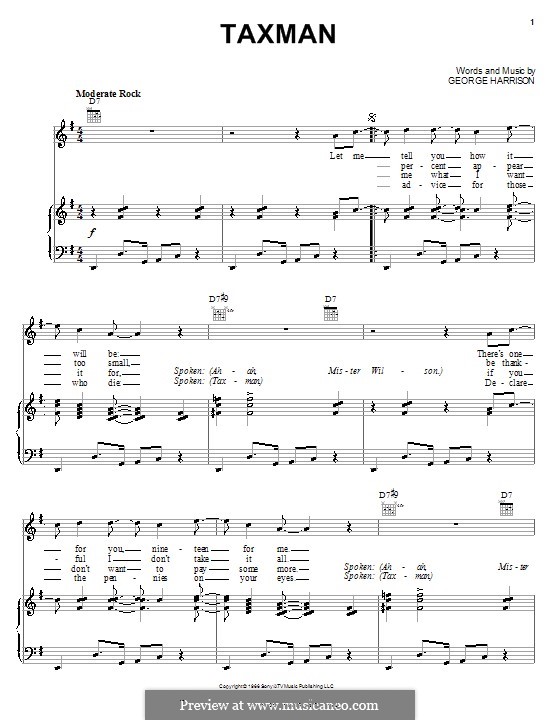 Taxman (The Beatles): Für Stimme und Klavier (oder Gitarre) by George Harrison