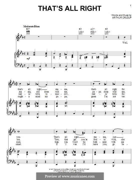 That S All Right Elvis Presley Von A Crudup Noten Auf Musicaneo