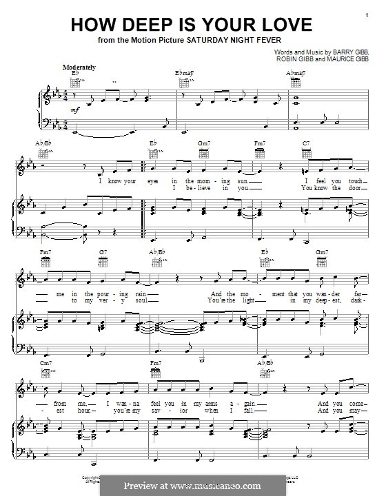 How Deep Is Your Love (The Bee Gees): Für Stimme und Klavier (oder Gitarre) by Barry Gibb, Maurice Gibb, Robin Gibb