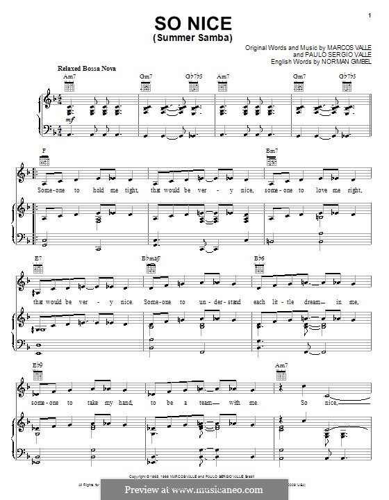 So Nice (Summer Samba): Für Stimme und Klavier (oder Gitarre) by Marcos Valle, Paulo Sergio Valle