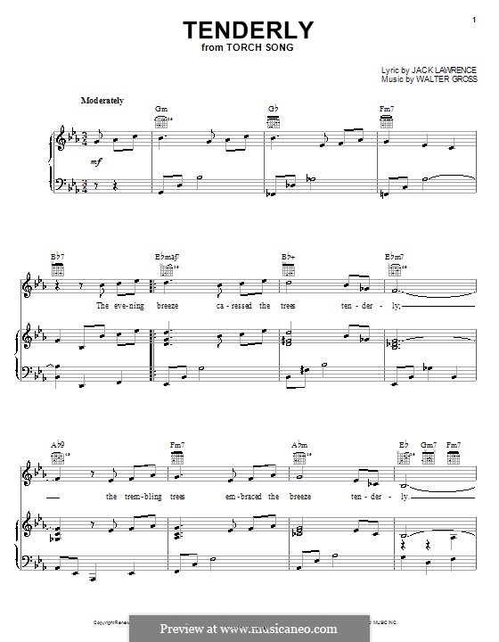 Tenderly: Für Stimme und Klavier (oder Gitarre) by Walter Gross