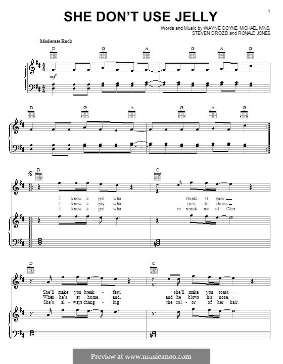She Don't Use Jelly (The Flaming Lips): Für Stimme und Klavier (oder Gitarre) by Michael Ivins, Steven Drozd, Wayne Coyne