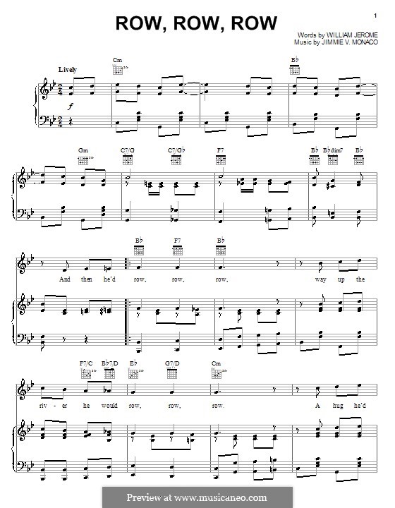Row, Row, Row (Pearl Bailey): Für Stimme und Klavier (oder Gitarre) by James Vincent Monaco, William Jerome