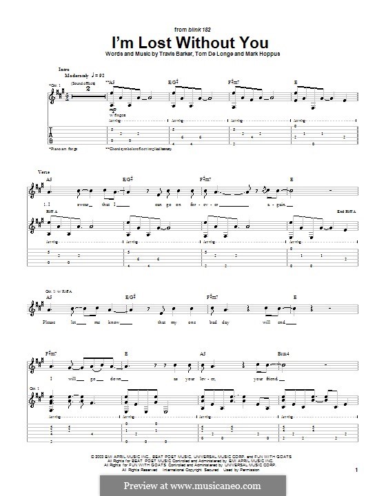 I'm Lost without You (Blink-182): Für Gitarre by Mark Hoppus, Tom DeLonge, Travis Barker
