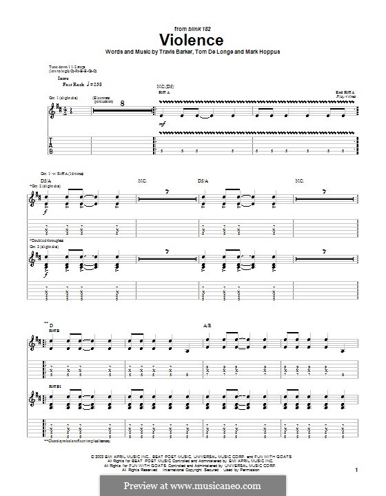 Violence (Blink-182): Für Gitarre (Blink-182) by Mark Hoppus, Tom DeLonge, Travis Barker
