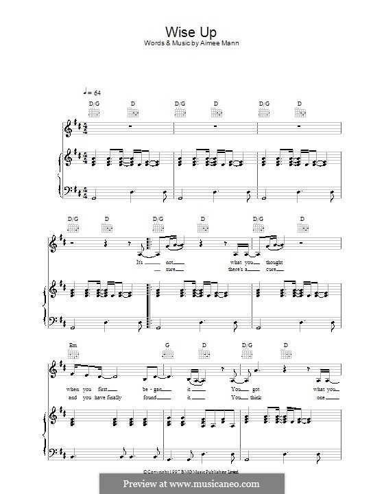 Wise Up (from Magnolia): Für Stimme und Klavier (oder Gitarre) by Aimee Mann