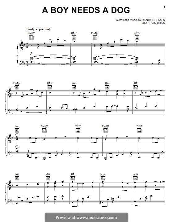 A Boy Needs a Dog (from Disney's Teacher's Pet): Für Stimme und Klavier (oder Gitarre) by Kevin Quinn