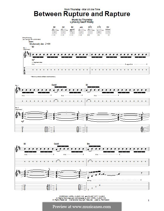 Between Rupture and Rapture (Thursday): Für Gitarre mit Tab by Geoff Rickly