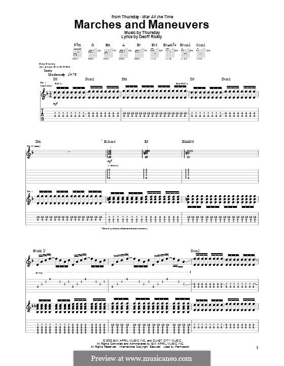 Marches and Maneuvers (Thursday): Für Gitarre mit Tab by Geoff Rickly
