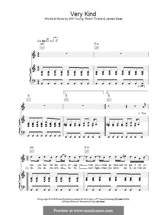 Very Kind: Für Stimme und Klavier (oder Gitarre) by James Gass, Robin Thicke