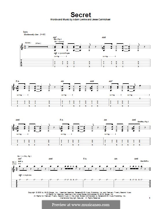 Secret (Maroon 5): Für Gitarre mit Tabulatur by Adam Levine, Jesse Carmichael