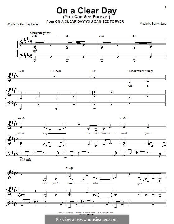 On a Clear Day (You Can See Forever): Für Stimme und Klavier (oder Gitarre) by Burton Lane