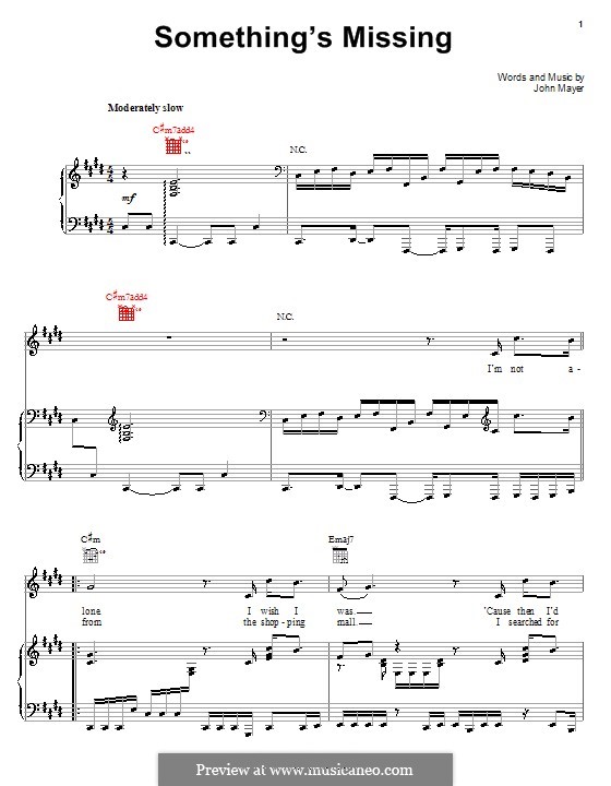 Something's Missing: Für Stimme und Klavier (oder Gitarre) by John Mayer